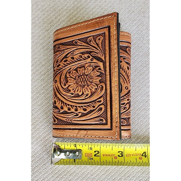 Mens Leather Tri-fold‎ Wallet Floral Tooled C1301T by Ranger Belt Company - Picture 3 of 9